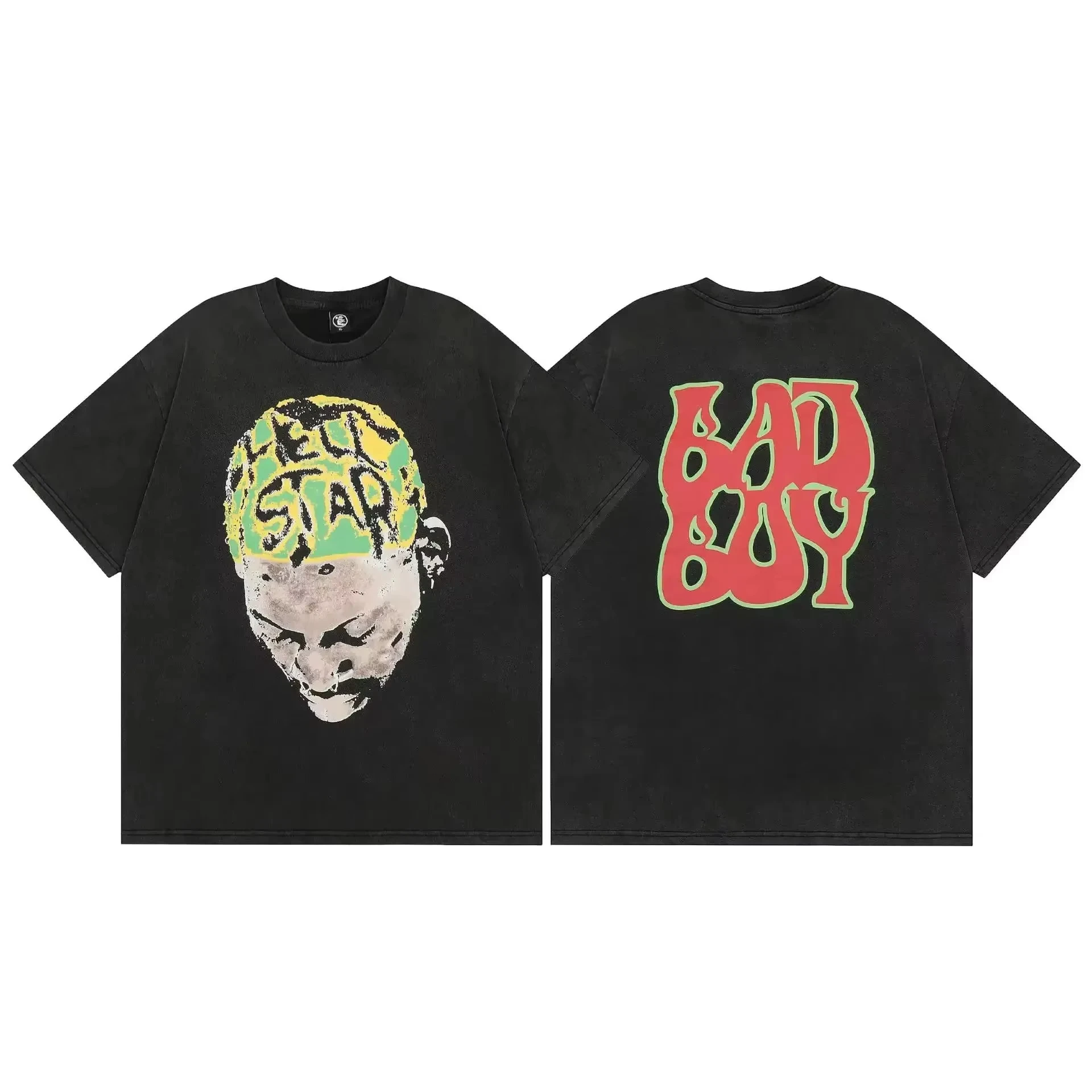 2026 Vintage   Graffiti Portrait Print Crew Neck T-Shirt Distressed High Street Casual Short Sleeve Top