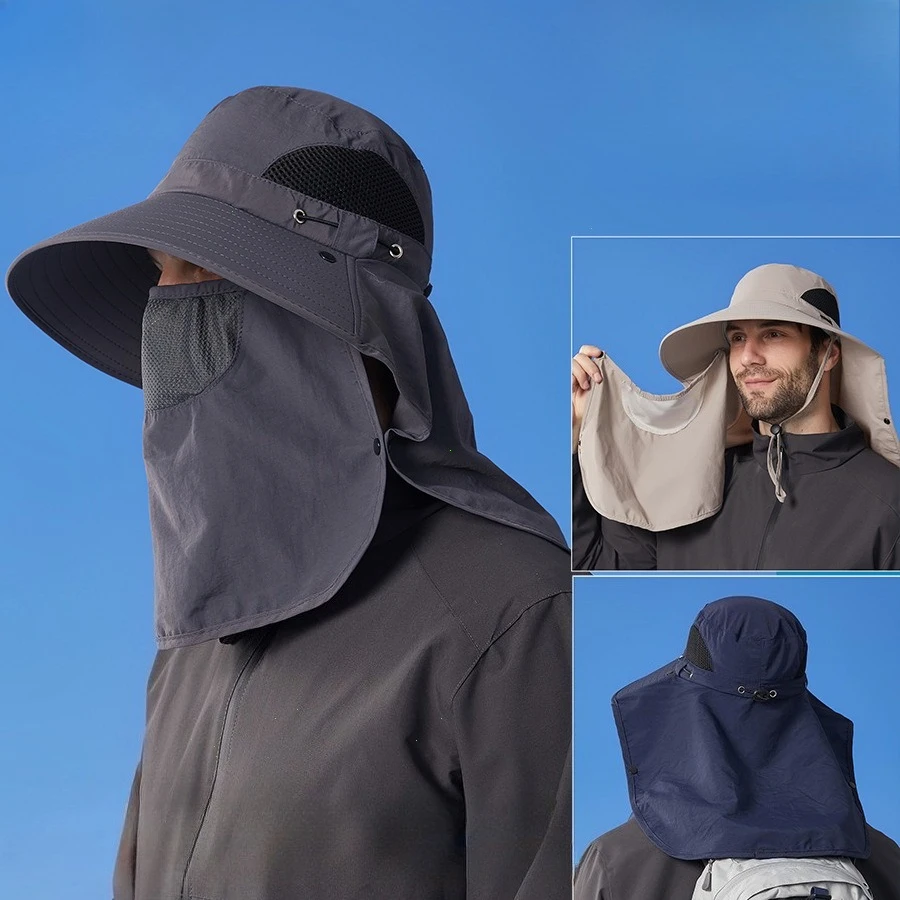 

Unisex Summer Sun Protection Bucket Hat with Neck Flap for Outdoor Fishing Camping Adjustable Visors Travel Sunscreen Mask