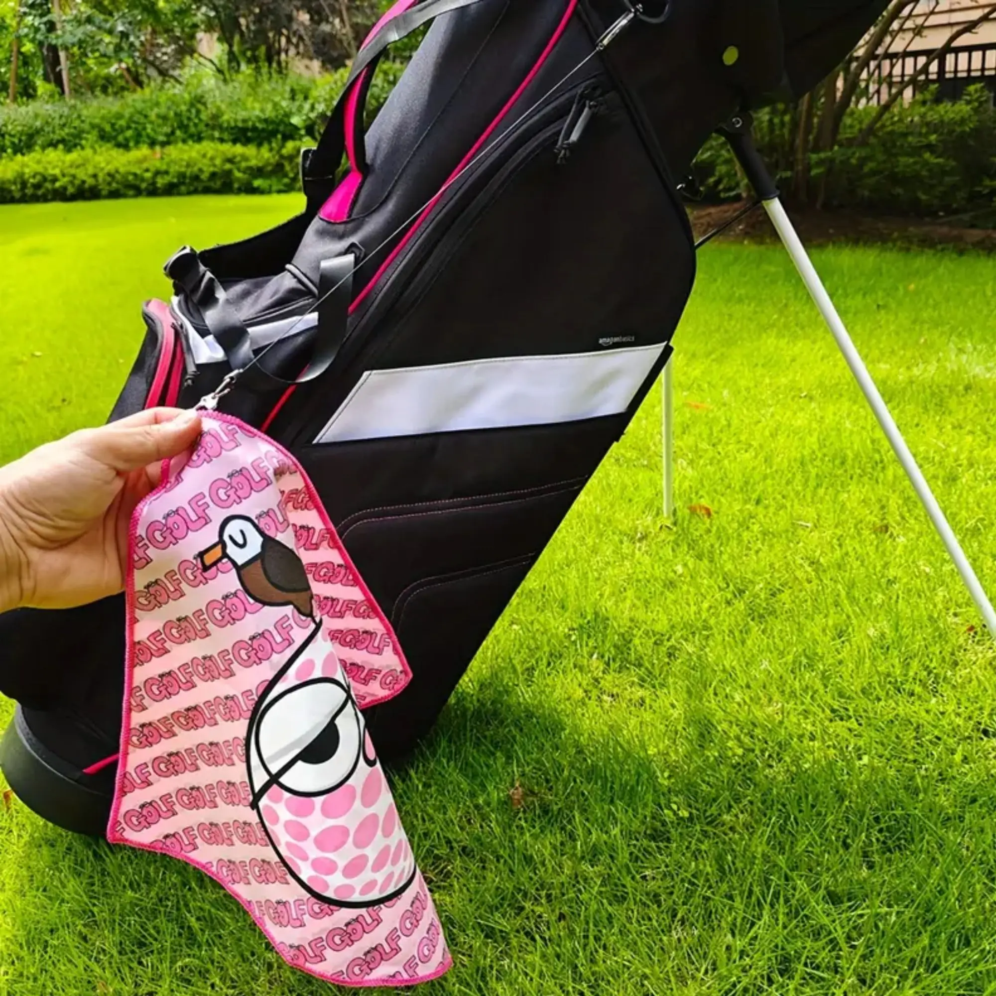Pink Golf Towel Stylish and Unique, Double-Sided Print, Retractable Hook, Creative Gift for Golf/Picnic/Bowling Enthusiasts
