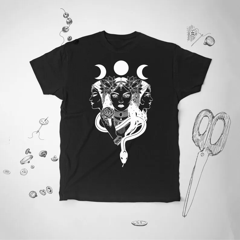 Triple Moon Goddess  tshirt  tee Witch Graphic Design  Aesthetic Girls Snake Witchcraft Unisex  Gift idea