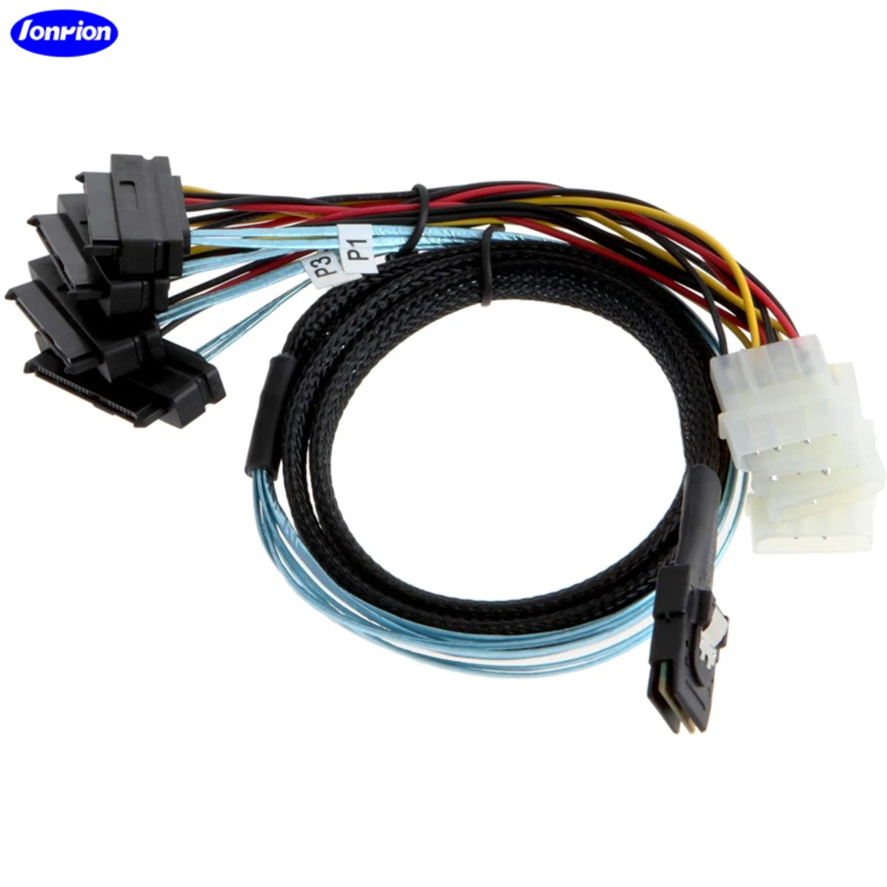 Kabel Mini SAS SFF-8087 do SFF-8482 z 4x złączami zasilania Molex do kontrolera RAID do dysku twardego, 0,5m/1,0m — zdjęcie produktu 5