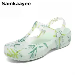 35-40 Womens Sandals Summer Female Mules Clogs Slippers Mujer Garden Shoes Bamboo Platform Soft Bottom Breathable Beach Zapatos