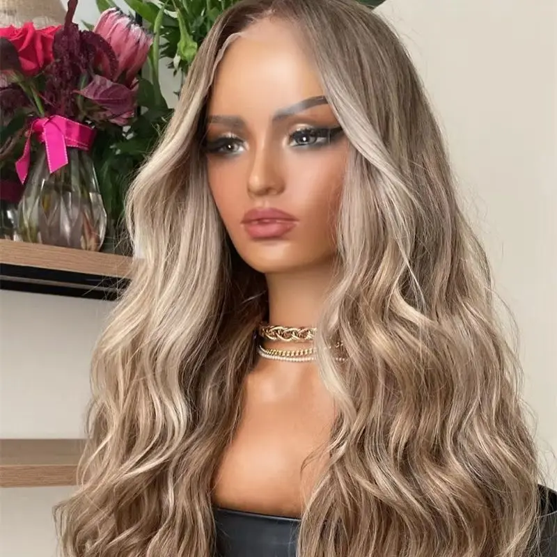 150% Density 13x4 Ombre Ash Blonde Body Wave HD Transparent Lace Front Wigs Glueless Hairline Remy Human Hair Wigs 22 Inches