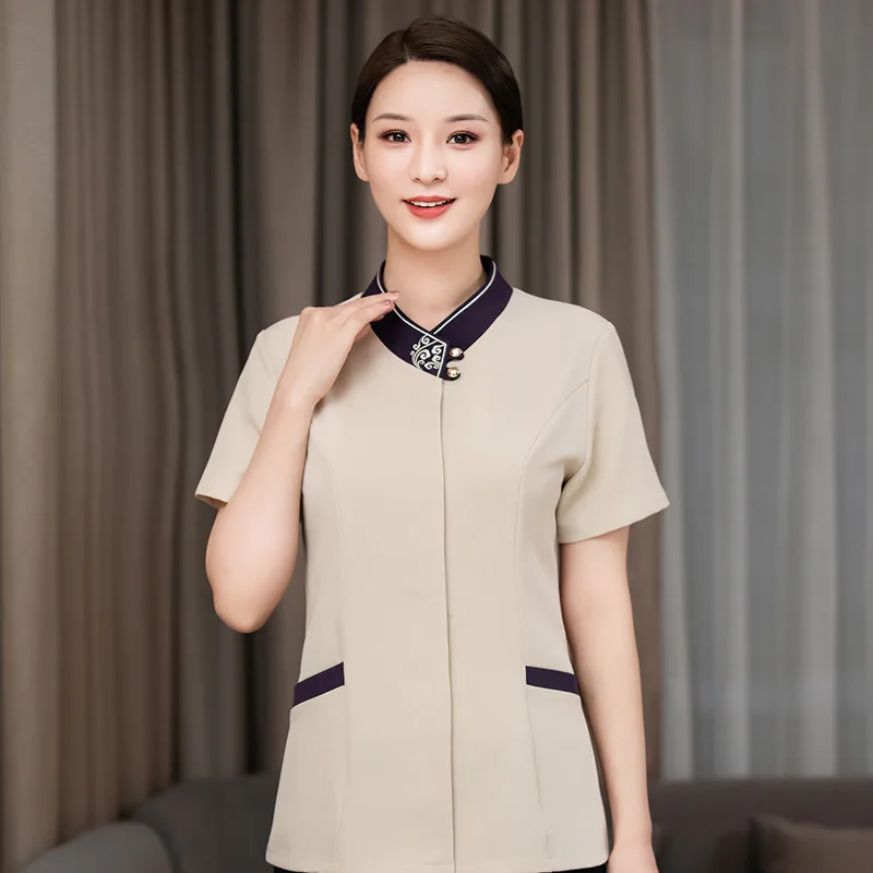 

Hotel Room Hospital Community Property Cleaner Aunt Work Uniform Short Sleeve Set Housekeeping Company Cleaning Uniform for Wome
