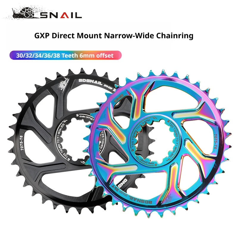 

SNAIL GXP MTB Direct Mount Narrow-Wide Chainring 6mm Offset 30/32/34/36/38 Teeth 8 9 10 11 Speeds GXP Crank Bicycle Accessories