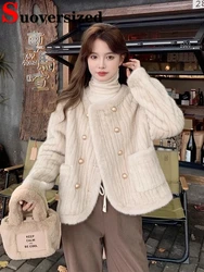 Vintage Plush Faux Fur Coats Thick Warm Imitate Mink Chaquetas Korean Women Furry Jaqueta Double Breasted Autumn Winter Jacket