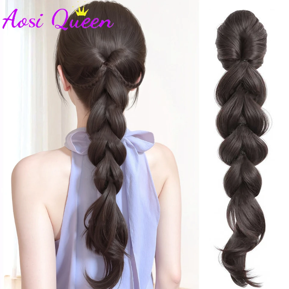 AOSIQUEEN Women's Synthetic Hair Braids Low Ponytail Princess Style Twist Braid Clip Long Natural Looking Hair Extensions