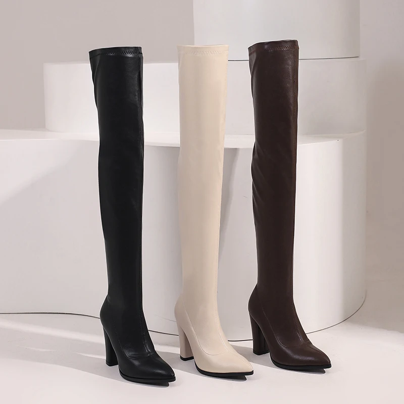 Sgesvier Sexy Thigh High Boots Women Elastic Leather High Heels Over The Knee Boots Women Autumn Winter Fetish Party Long Shoes