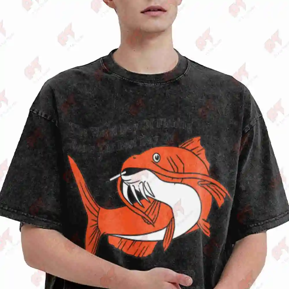 Worst Day Of Fishing Court Ordered Anger Management Vintage Washed Tee Pure Cotton T-Shirt