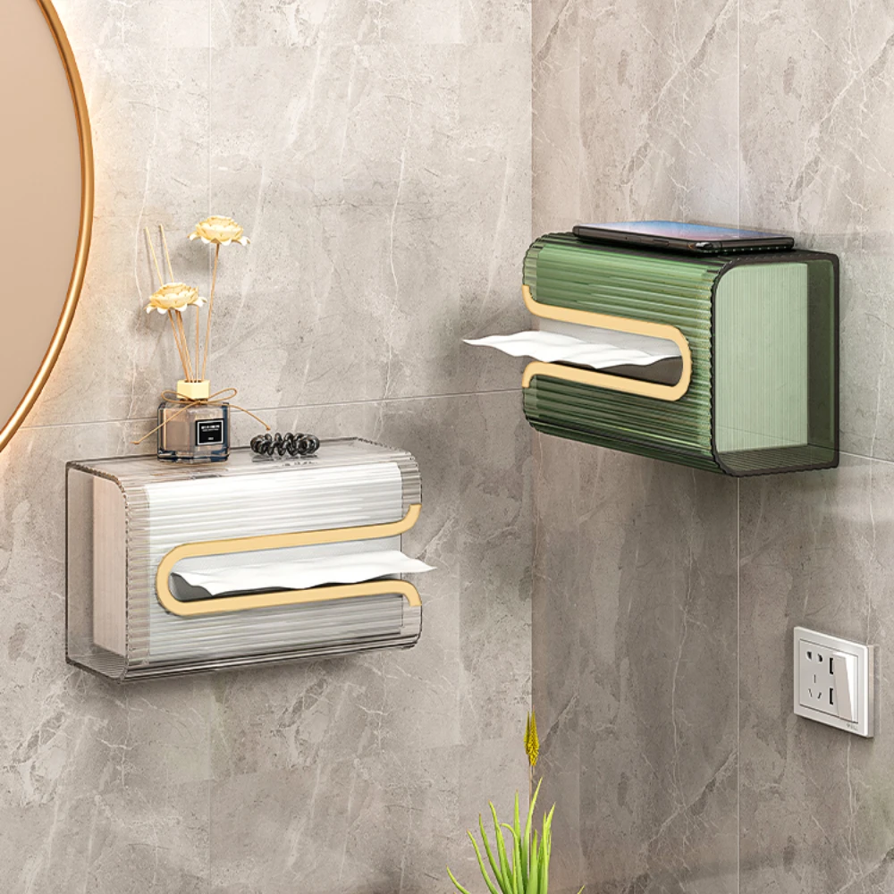 Tissue Box Wall-Mounted Face Cloth Storage Box Kitchen Upside down Paper Extraction Box Home Bathroom Punch-Free Tissue Box