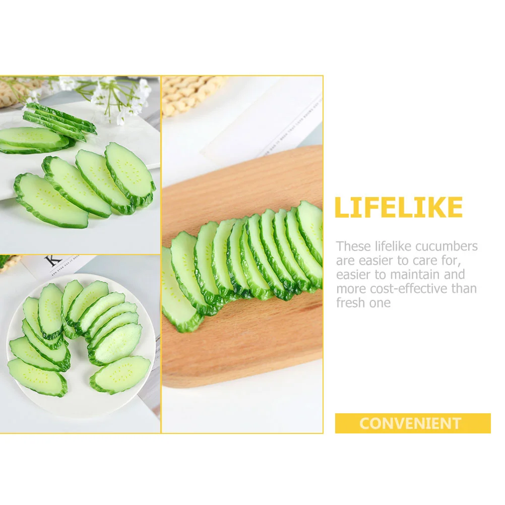 10 Pcs Simulation Cucumber Slice Simulated Models Vegetable Ornament Cucumbers Fake Artificial Slices Decors Pvc Child