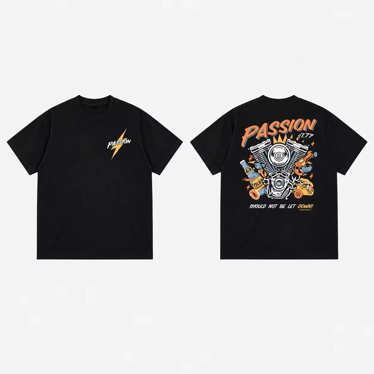 2026 New Vintage Biker Men Women Short Sleeve T Shirt, Twin Engine Motorcycle Cartoon Graphic Oversized Crew Neck Tops