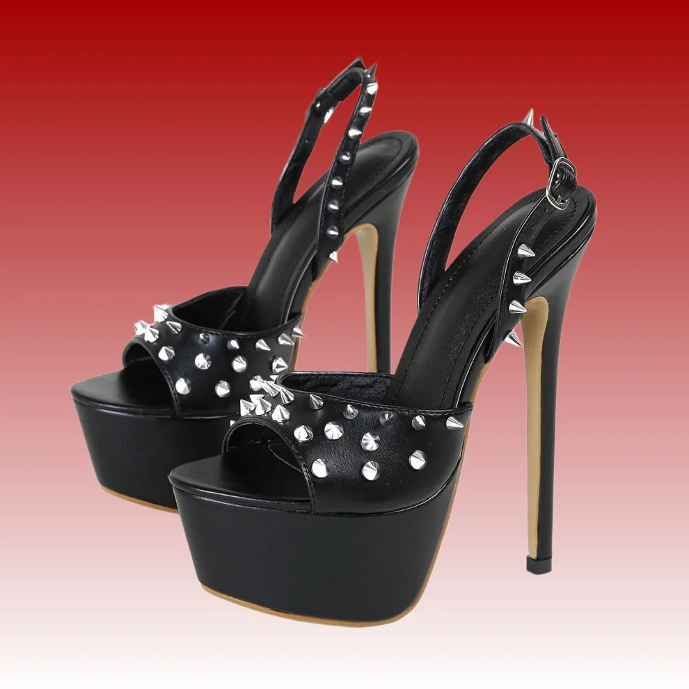 Metal Rivet Design For High Heels Fish Mouth Shaped Slim Heeled Sandals Fashion Show Ultra High Heels Sexy Luxury Banquet Shoes