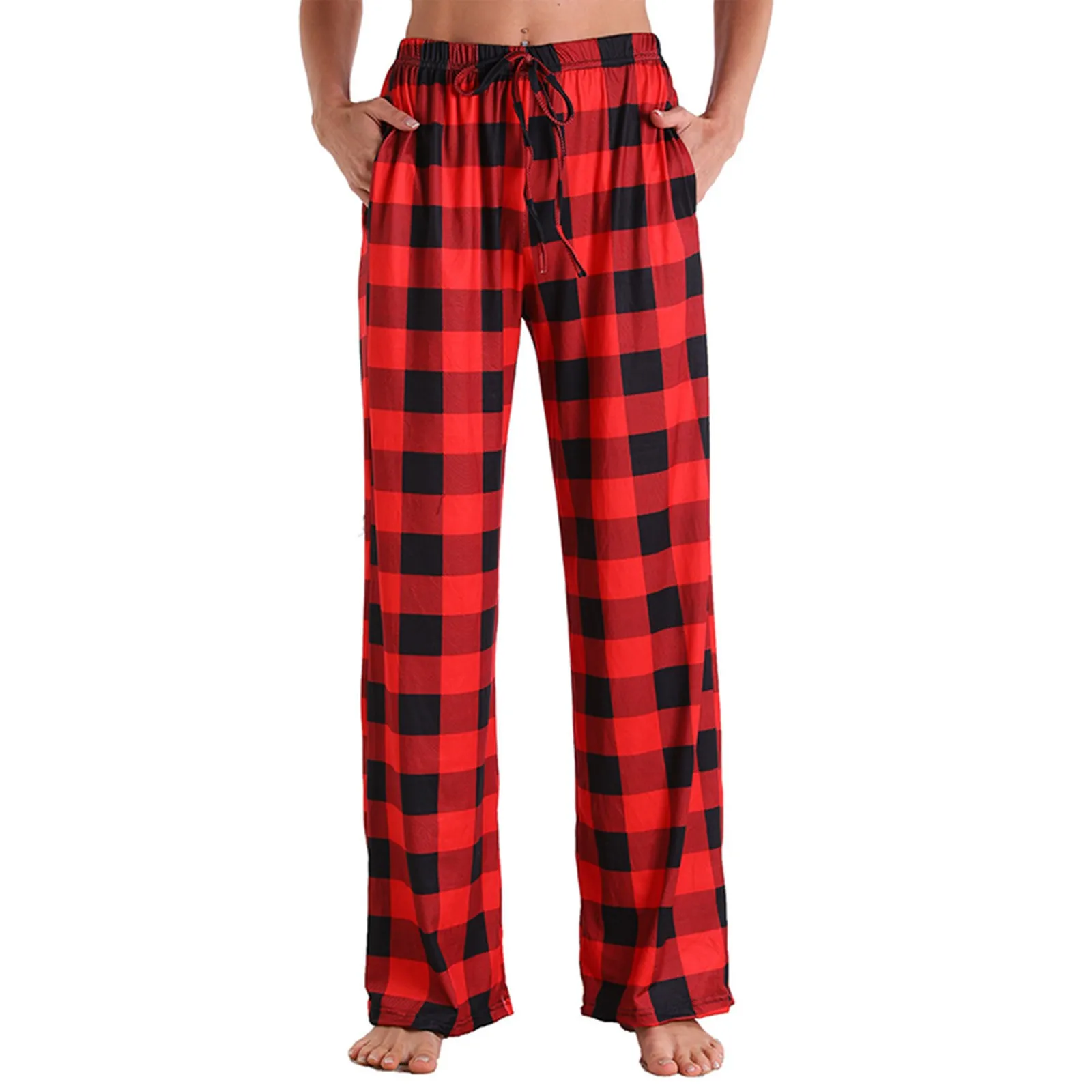 Casual Pants Sweatpants Elastic Plaid 2024 Autumn/winter Pajama Pants With Loose Drawstring Wide Leg Sports Pant Joggers