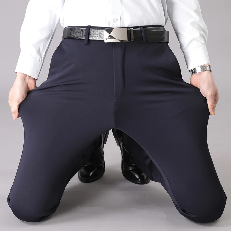 

Men Business Casual Pants Summer Thin Loose Straight Stretch Suit Trousers Spring Autumn Office Work Formal Comfortable Slim Fit