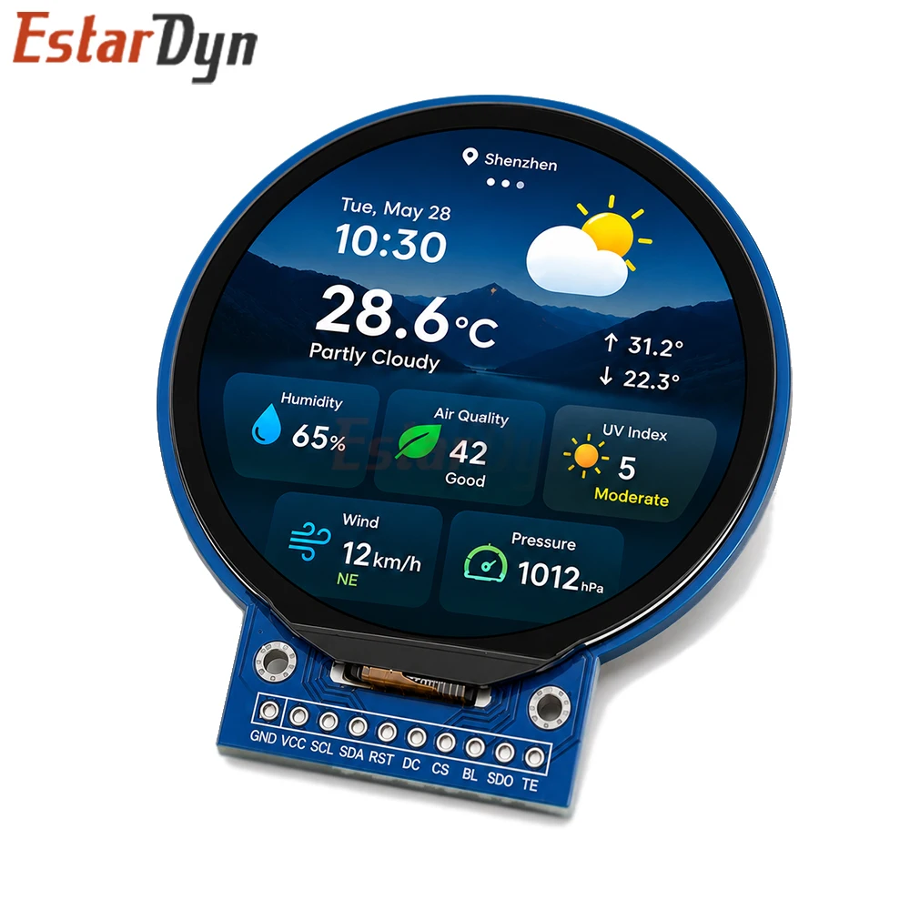 Estardyn 2,1-Zoll TFT LCD-Bildschirm GC9B72 Kleiner Bildschirm 360x360 Display LCD-Farbbildschirm SPI Runder Bildschirm – Detail 4