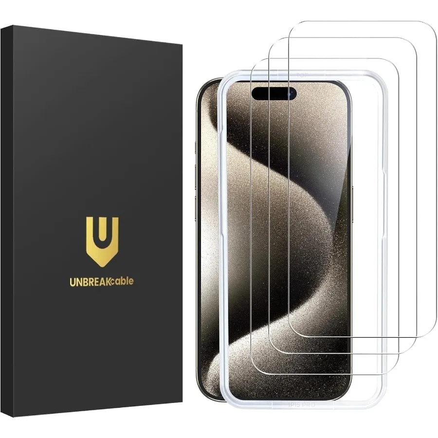 

Tempered Glass Screen Protector for iPhone 15 Pro 3-Pack, Shatterproof 9H Hardness, Bubble Free