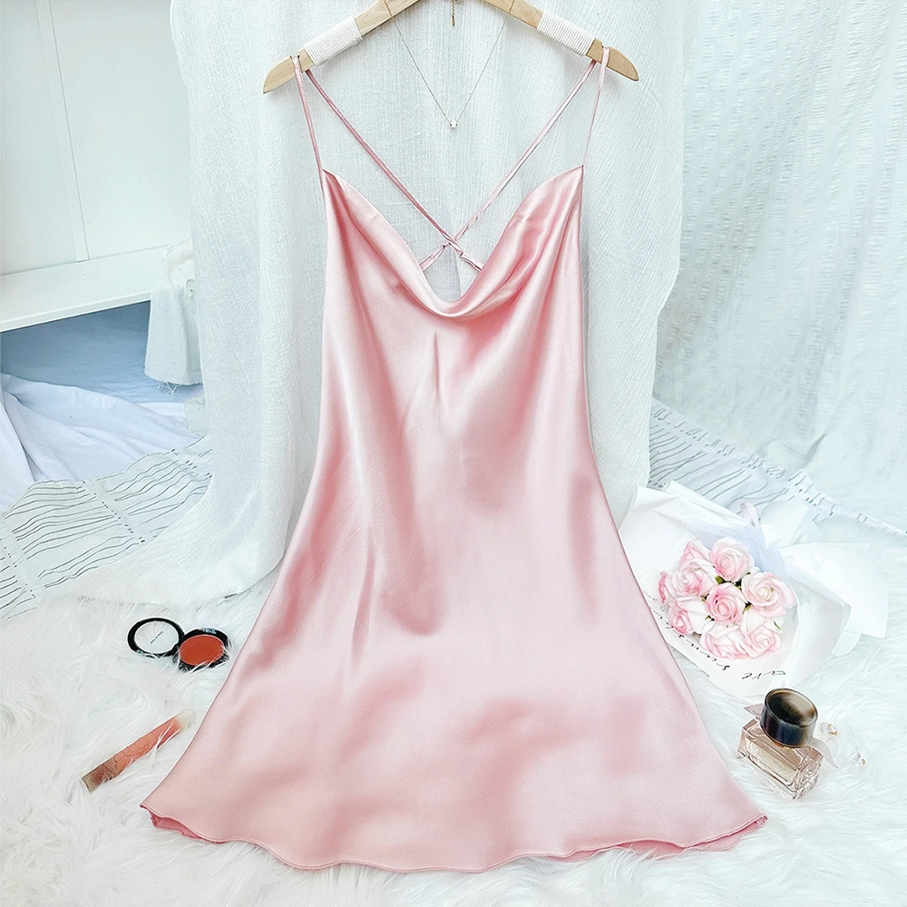 Summer New Nightdress Women Rayon Sleepshirt Gown Loungewear Sexy Suspender Nightgown Homedress Sleepwear Night Dress Lingerie