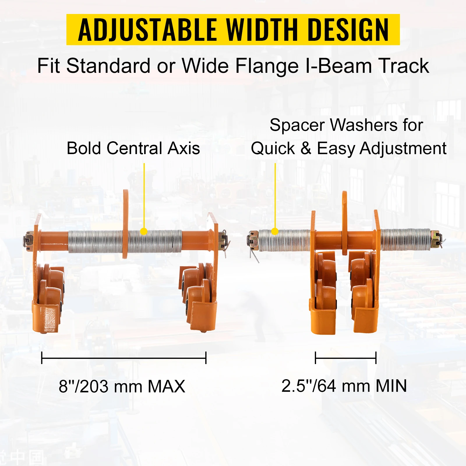 Vevor Handleiding Trolley W/Verstelbare Breedte Track Roller Poeder Coating En Dual Wielen Kettingtakel Voor Rechte Gebogen Ik beam