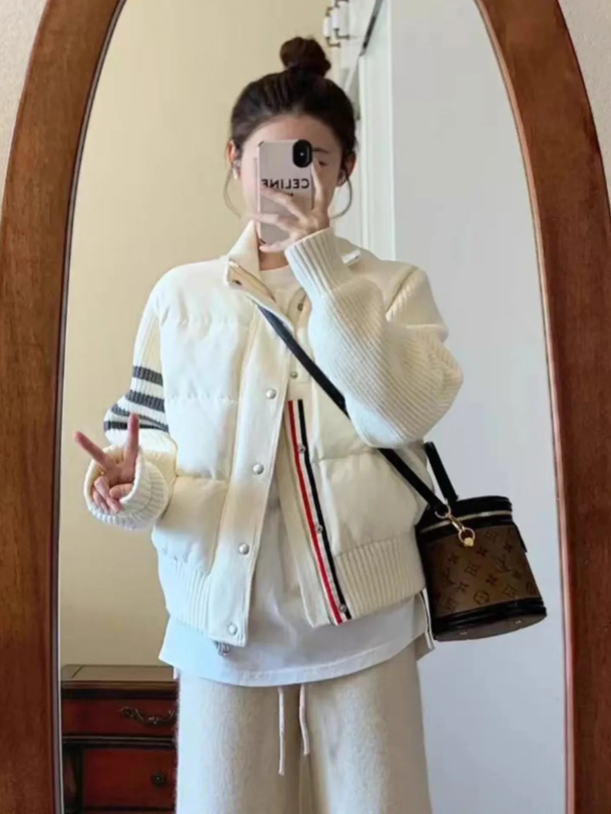 

Korean High-End Knitted Stand Collar down Cotton Jaet Women's Winter Thi Warm Super Beautiful Trendy ort Coat