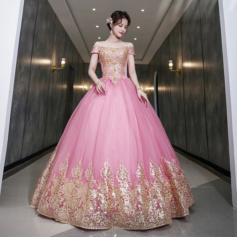 2026 Neues Hochzeitskleid, buntes Garn, schöne Stimme, Kunstprüfungsgastgeber, Solo-Performance-Kleid, Puffrock, langes Abendkleid