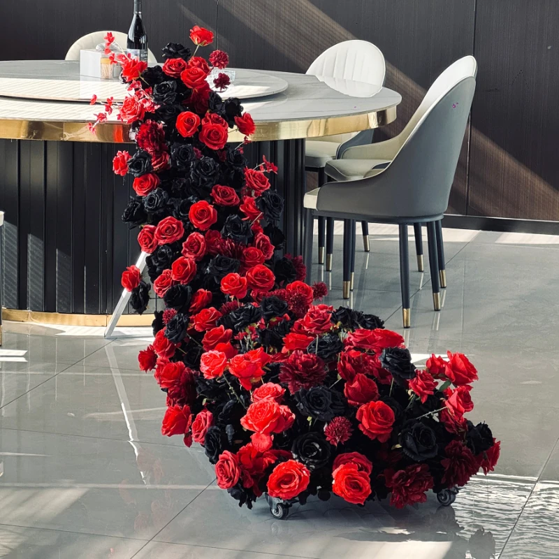 blue long table flower arrangement Internet celebrity waterfall flower simulation flower restaurant birthday banquet scene