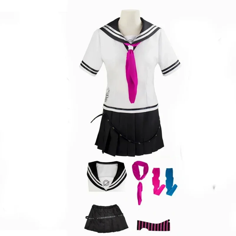 Disfraz de Super DanganRonpa 2 Mioda Ibuki, conjunto completo de Tops, falda, calcetín, bufanda, uniforme de marinero, uniforme Jk
