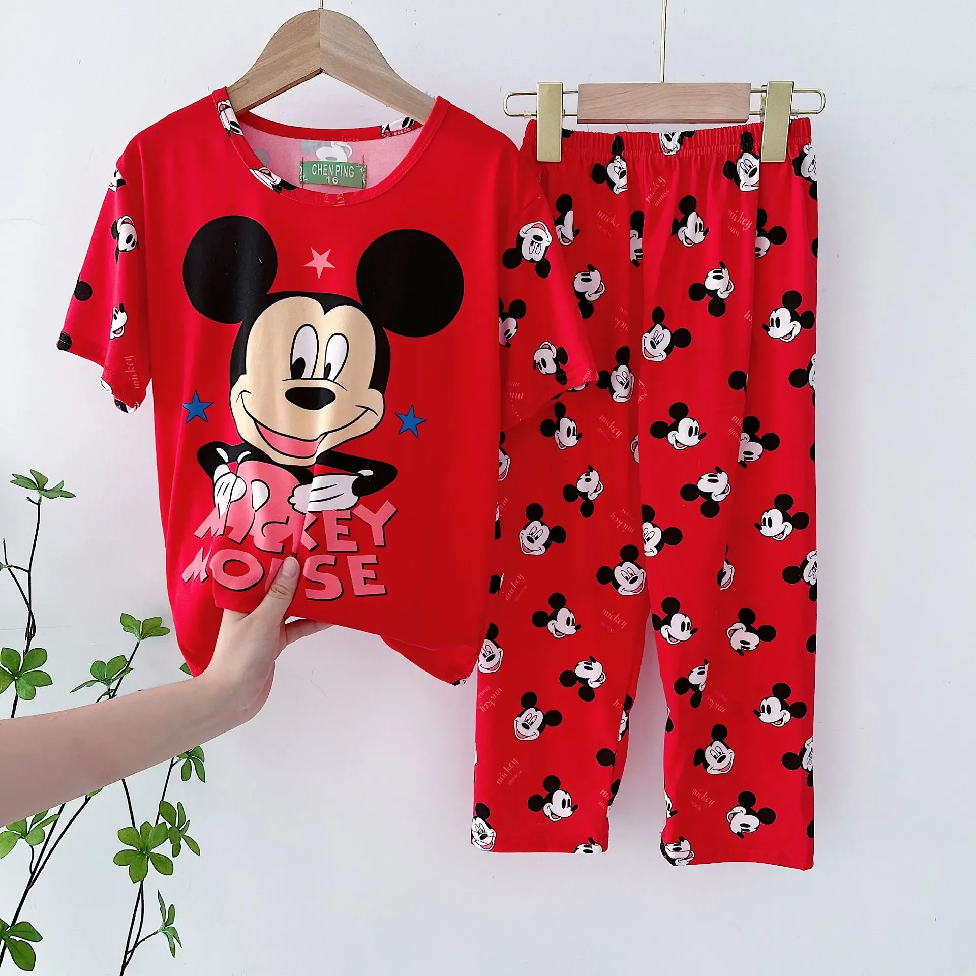 Baby Boy Girl Pajamas Set Cartoon Marvel Spiderman Mickey Sofia Kid Short Sleeve Top Pant 2 Pcs Set Sleepwear Children Nightgown