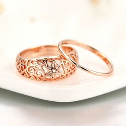 ZHOUYANG Vintage Chunky Ring For Women Hollow Out Flower Hollowing Craft Rose Gold Color Fashion Jewelry Friendship Gift R281