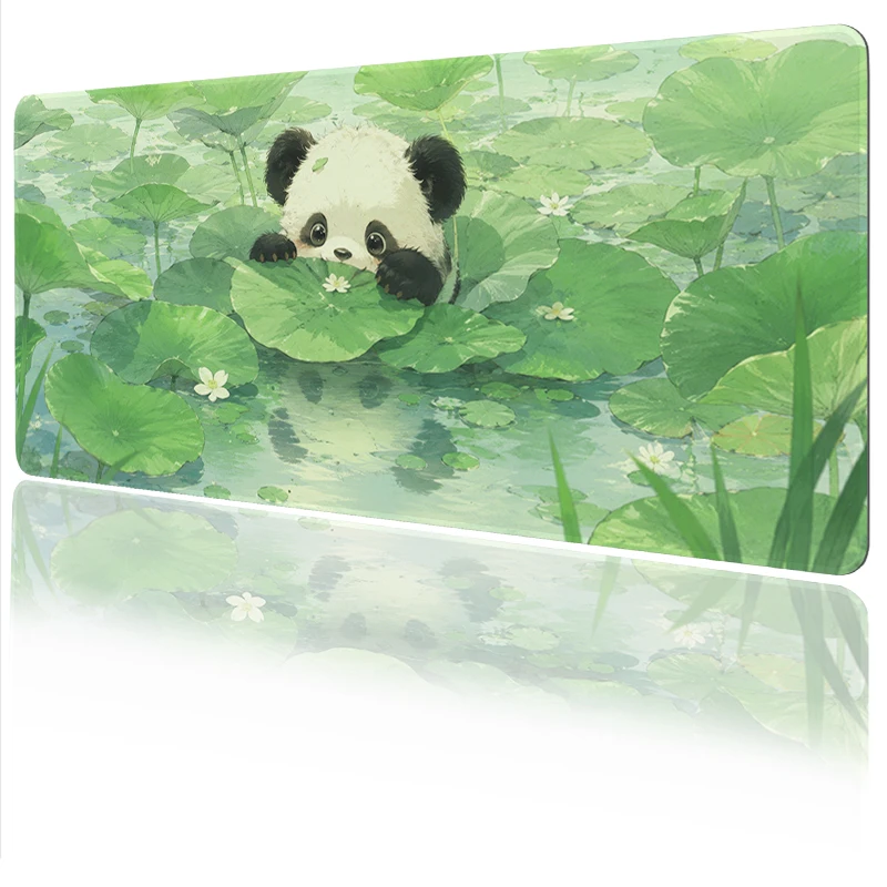 Mouse Pad Green Leaves Pandas Gaming XL HD Custom Large Mousepad XXL Playmat Non-Slip Carpet Soft Computer Table Mat Mouse Mats