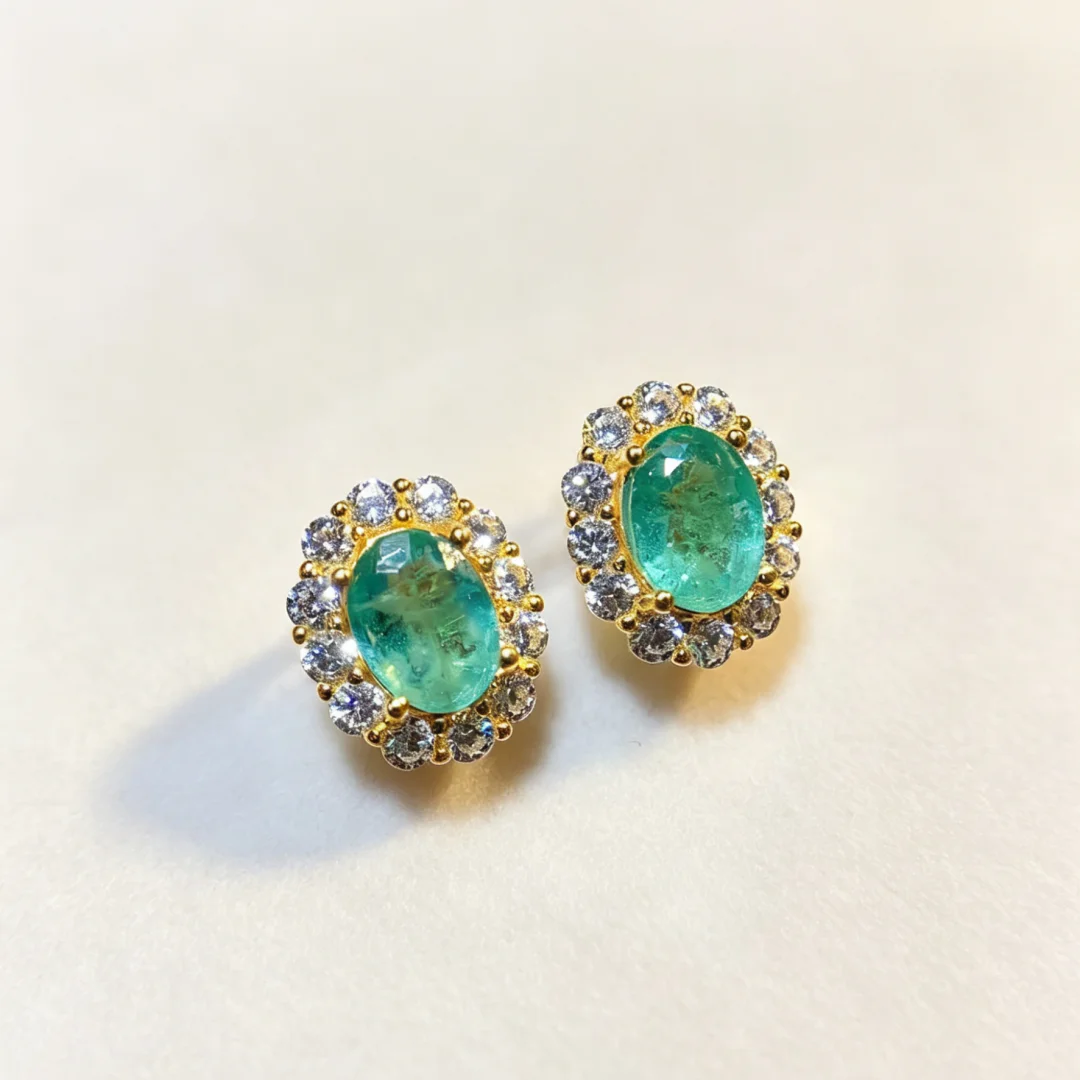 

Exquisite Luxurious Style Natural Emerald Stud Earrings S925 Silver Precise Inlay Premium Material Stylish Elegant Daily Jewelry