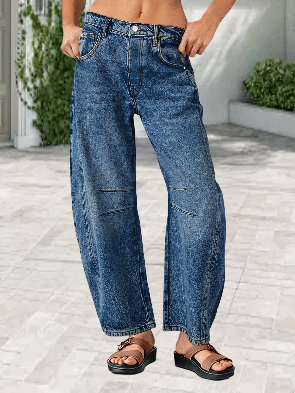 

Womens Baggy Vintage Boyfriend Jeans Wide Leg Barrel Denim Pants Mid Rise Casual Ankle