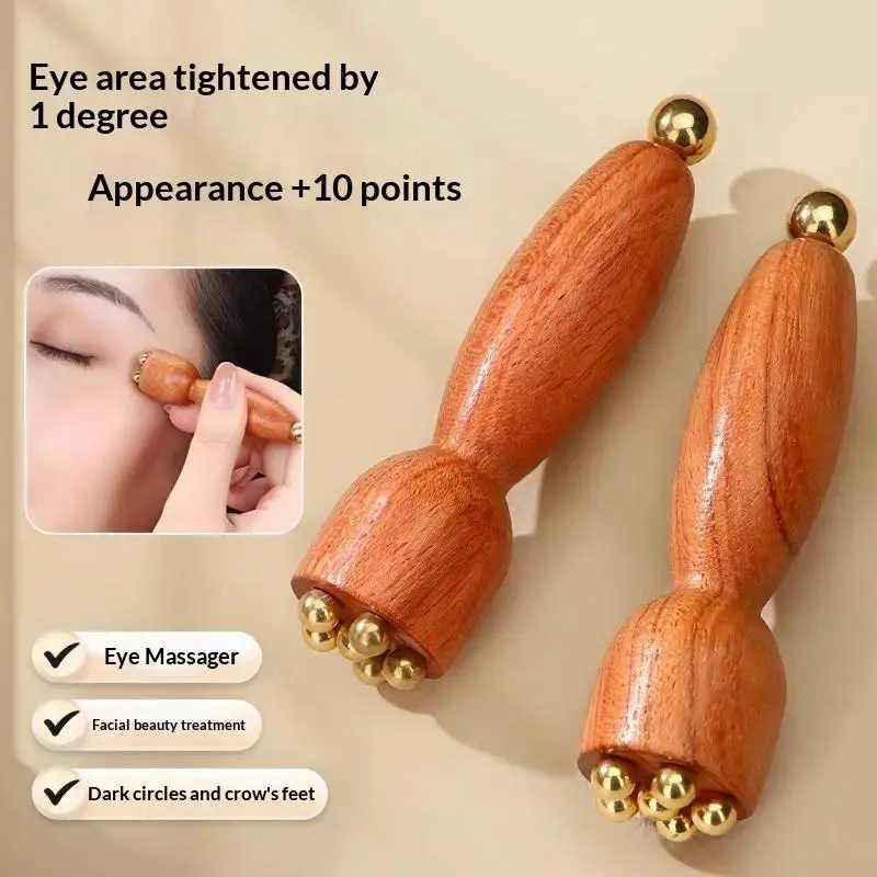 Outil de massage Gua Sha en forme de capsule de lotus, en laiton et en bois de rose, masseur manuel pour le visage, les points d'acupuncture des méridiens, la relaxation des yeux, le soin de la peau et le massage ciblé.
