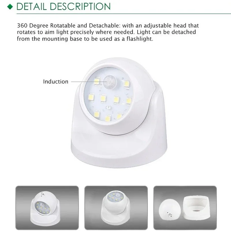 9 Lamp Beads LED Wall Lights Motion Sensor Night Light 360 Degree Rotation Wireless Auto PIR IR Infrared Detector Security WF923