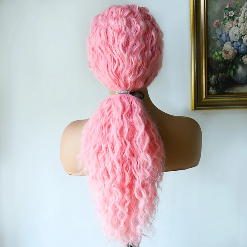 الوردي الدانتيل الجبهة الباروكات موجة عميقة مجعد غلويليس الدانتيل الباروكة للنساء بيروكات صناعية قبل قطعها شعري طبيعي مع شعر الطفل