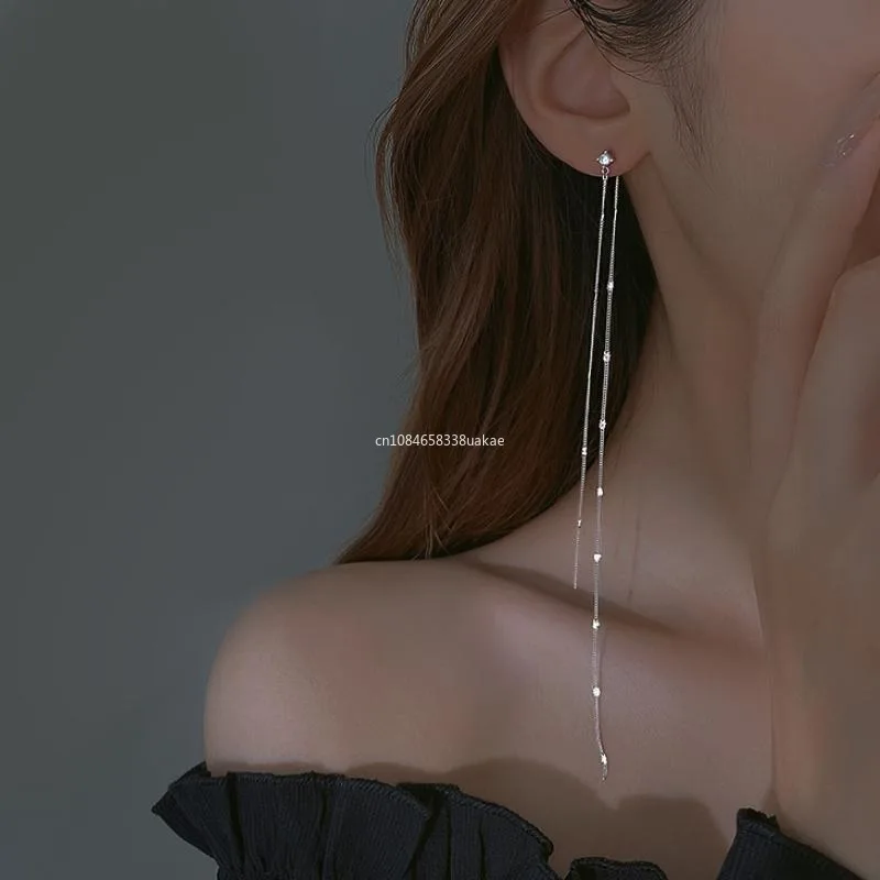 2024 Korean Women Super Long Tassel Earrings Elegant Shiny Metal Sequins Hanging Dangle Earrings Trendy Ladies Jewelry Gifts