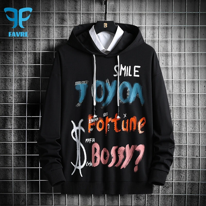 FAVRE Fashion Design Letter Sweatshirts Mens Personality Y2K Pullovers Spring Autumn Hoodies Korean Version Male Casual Tops