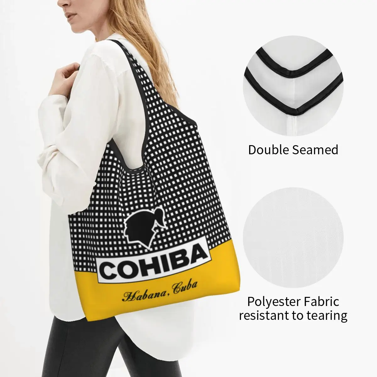 Kawaii Print Cuban Cohibas Shopping Tote Bag Portable Shopper Shoulder Handbag