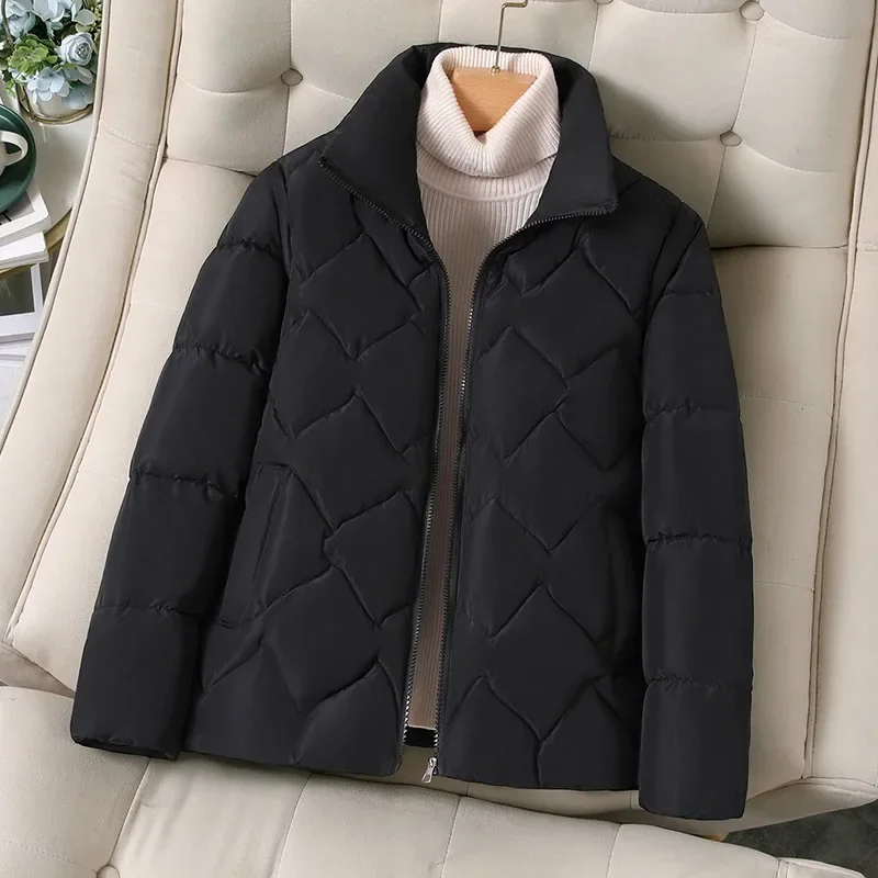 سترة قطن قصيرة سميكة دافئة بياقة واقفة فضفاضة مقاس كبير معطف نسائي للخريف والشتاء من القطن باركر 4477