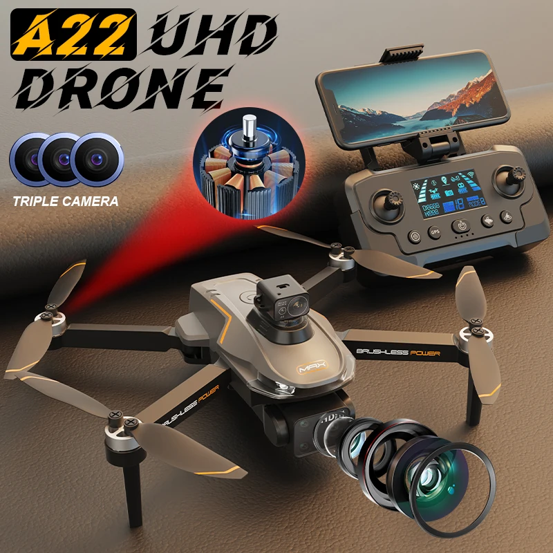 Professional A22 Upgraded Brushless Motor Safe Drone with HD Camera Obstacle Avoidance Stable Hover GPS Return Quadcopter Toy