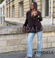 KONDALA Elegant Commute Double-breasted Blazer Women Vintage Brown Buttons Blazer 2026 Spring Summer Trendy Office Lady Blazer 2