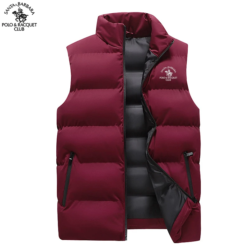 Chaqueta térmica de marca SANTA BARBARA POLO & RACQUET CLUB para hombre, chaqueta de chaleco con cuello levantado engrosado, chaleco de plumón sin mangas Zi