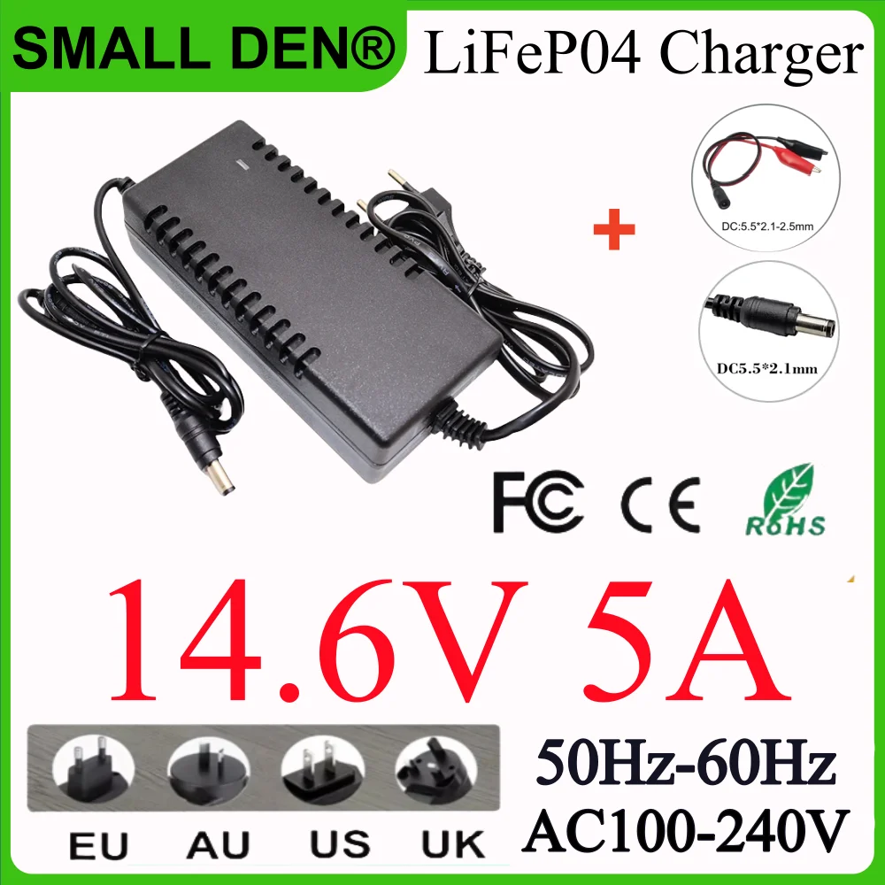 14.6V 5A LiFePO4 Charger 4Series 12V Lithium Iron Phosphate battery charger 12.8 14.4V battery pack Power Adapter Smart chargers