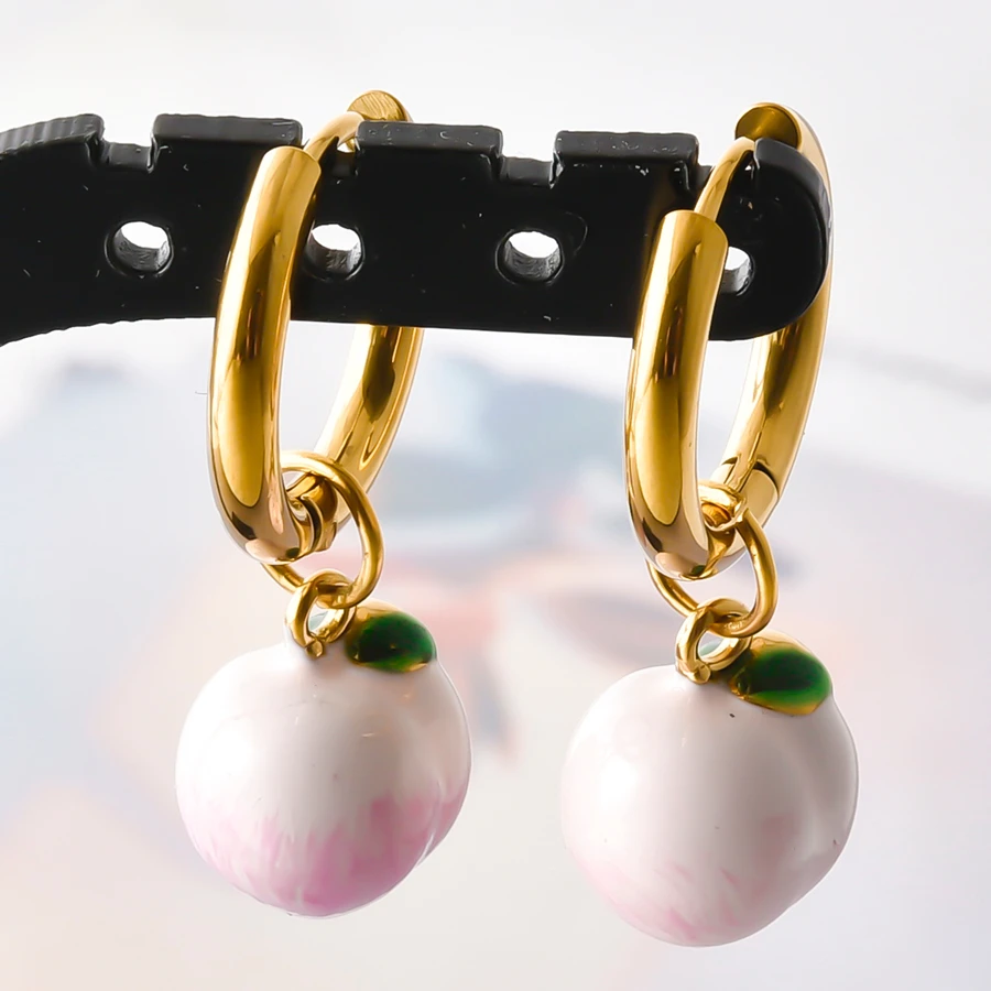 Emaille-Obst-Tier-Anhänger-Ohrringe, echt vergoldet, 316 Edelstahl, Granatapfel-Chili-Ohrringe für Damen und Herren, Schmuck – Detail 11