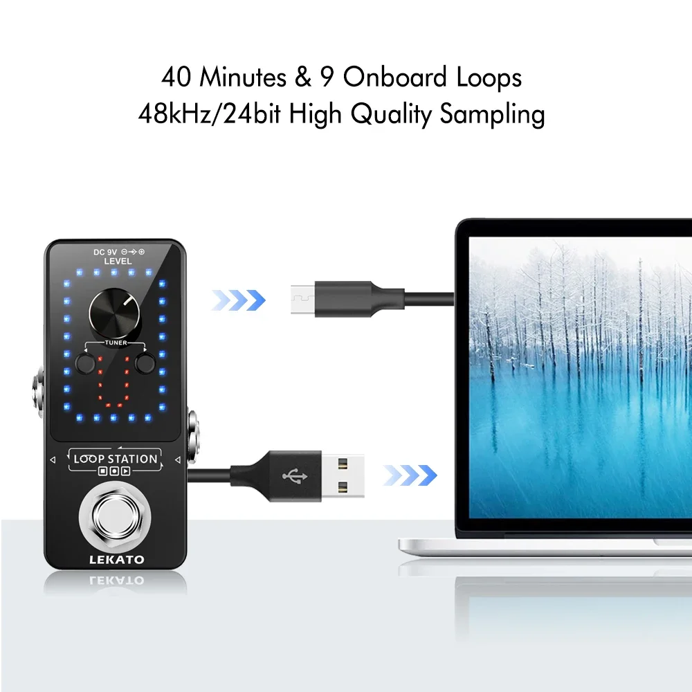 

Lekato Loop Station Pedal: 9 Loops, 40 Min Rec W/overdub & Built-In Tuner - Guitar Looper for Live Jams & Multi-Layer Recording