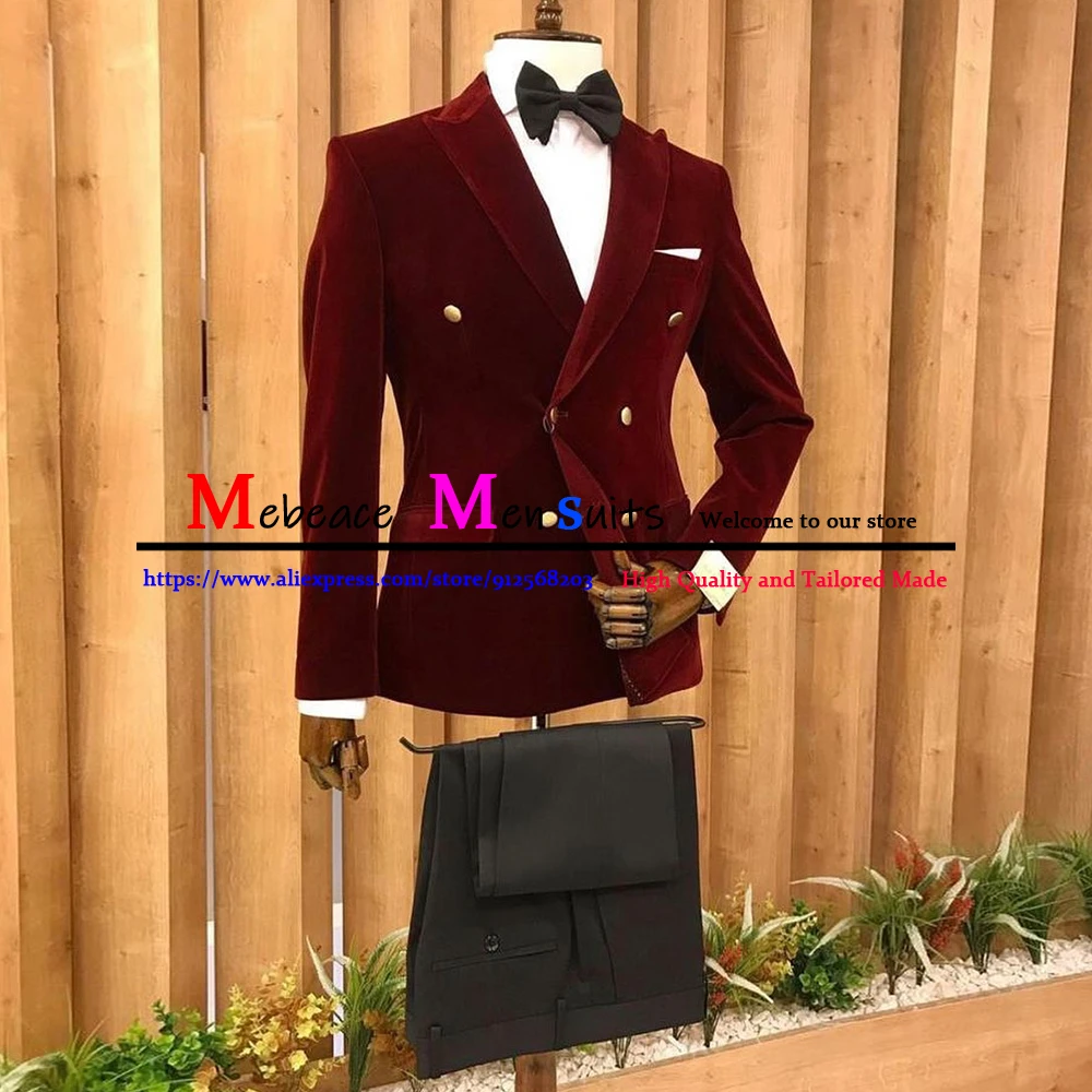 

Burgundy Slim Fit Men Suits Double Breasted Formal Wedding Groom Tuxedos 2 Piece Business Male Fashion Set Jacket with Pants