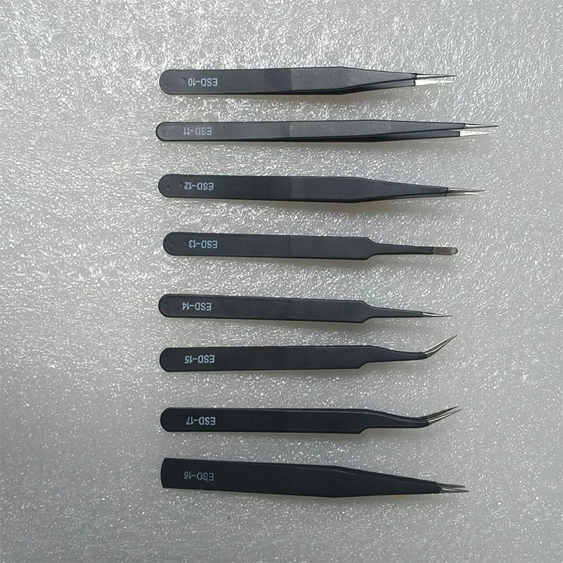 VETUS ESD Stainless Steel Anti-Static Tweezers 6pcs 8pcs BGA SMD Rework Soldering Precision Accessories for Electronnics Works