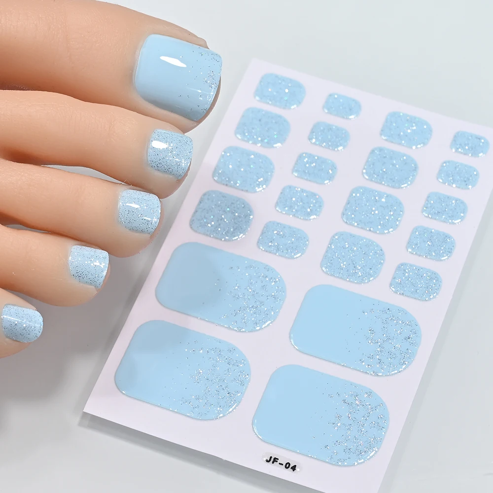 22 punte di Natale rosso glitter adesivi per unghie della punta copertura completa adesivo di colore solido decalcomanie per unghie corto quadrato avvolge l'unghia del piede fai da te