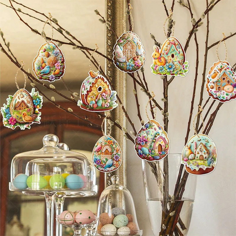 72PCS Easter Cartoon Rabbit Paperboard Hanging Tag Easter Egg Cute Bunny Chick Tree Pendant Happy Easter Party Decor Easy To Use