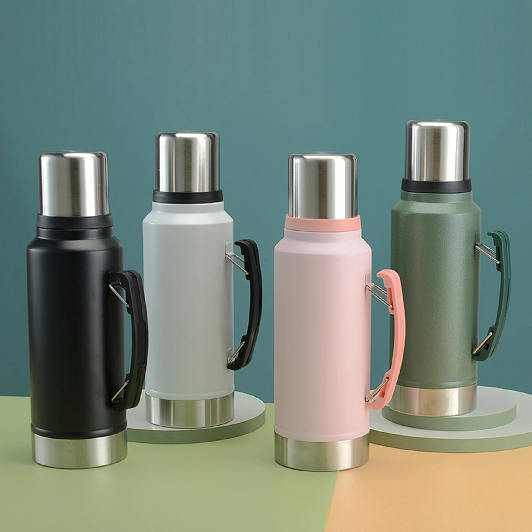 1 botella de agua aislada de 1000 ml, taza térmica de acero inoxidable 304, botella de agua deportiva de gran capacidad de 1000 ml, botella de viaje retro para acampar al aire libre, botella de agua portátil para el hogar, recubrimiento en polvo para mayo